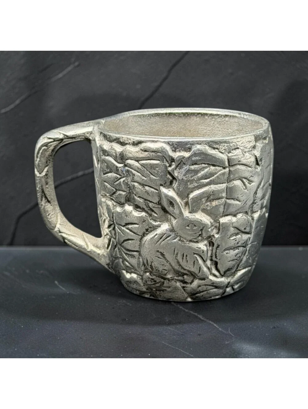 Rare Vintage 1991 CBK Ltd Bunny Rabbit Aluminum Cups Set of 4 Embossed Leaves 3